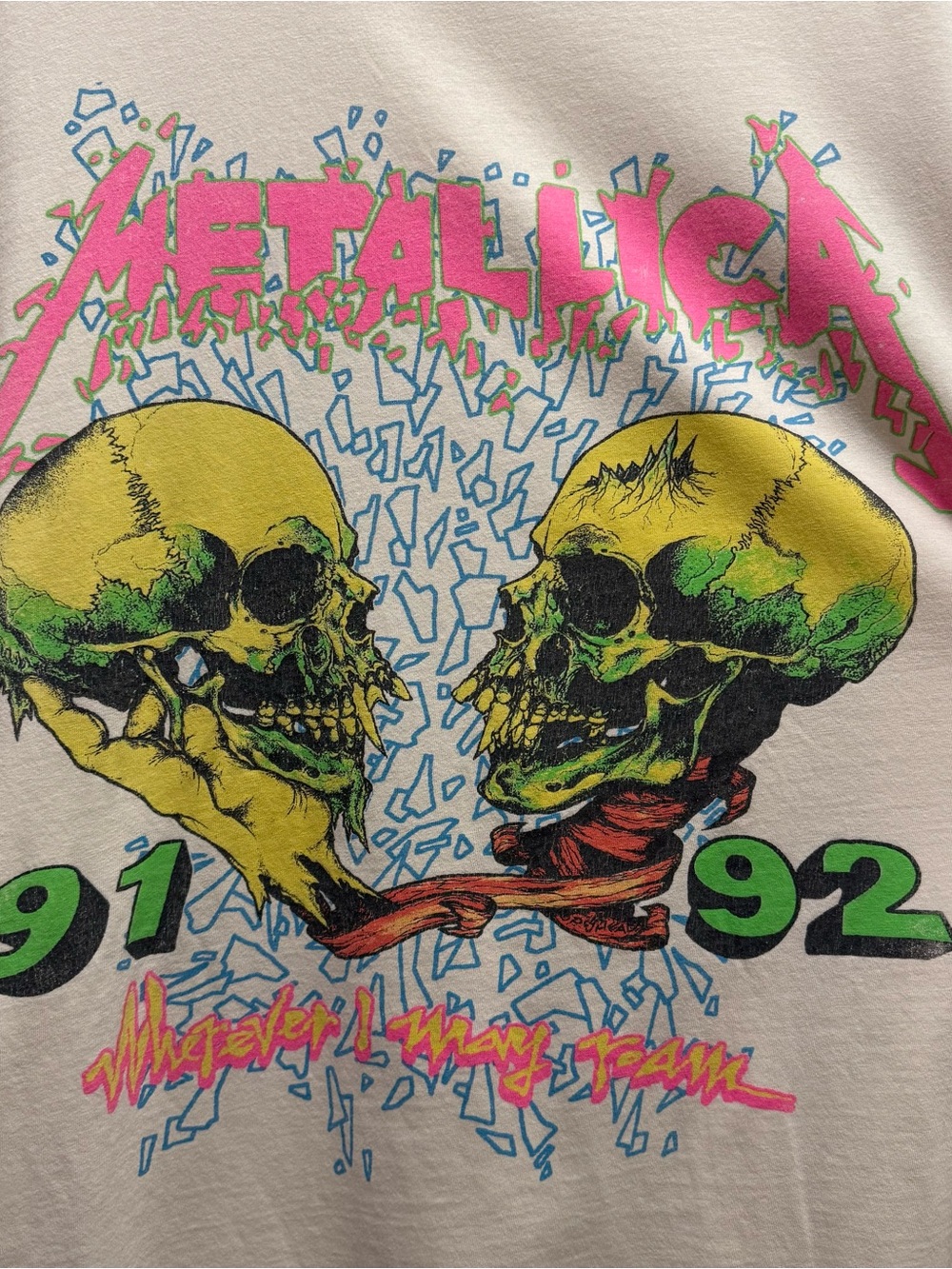 Daydreamer Cream Metallica Skull Graphic Tee with Neon Accents - Picture 6 of 6